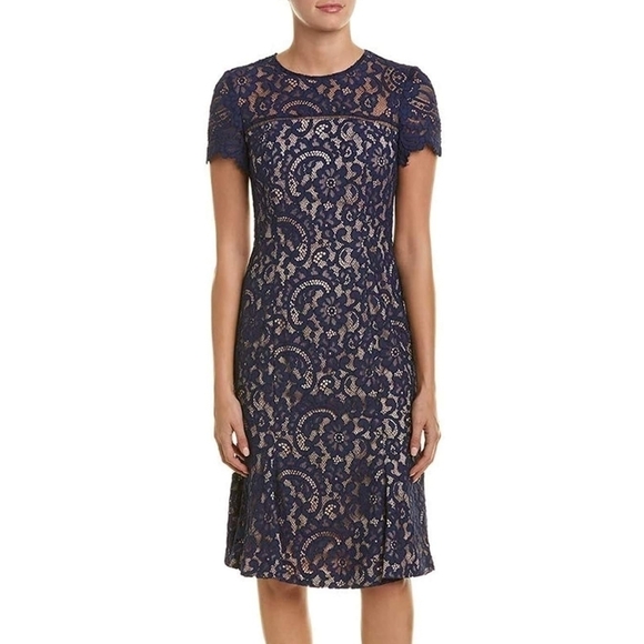 Eliza J Lace Midi Sheath Dress Navy Size 2 - Picture 1 of 12